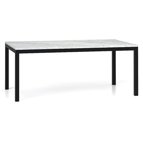 Crate & Barrel Marble Top Dark Steel Base Parsons Dining Table