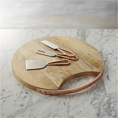 5. Jahrestag: Holz - Traditionell Crate & Barrel Beck Käsebrett und 3 Kupfer-Käsemesser-Set