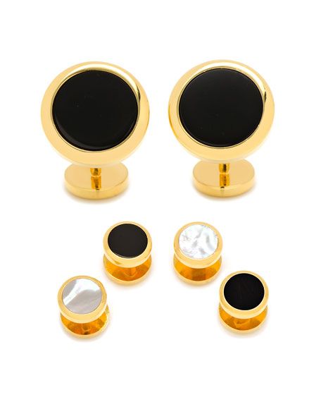 Cufflinks Inc. Double-Sided Onyx & Mother-of-Pearl Cuff Links & Stud Set