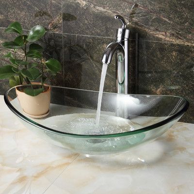 Elite Tempered Glass Boat-Shaped Bowl Vessel Bathroom Sink