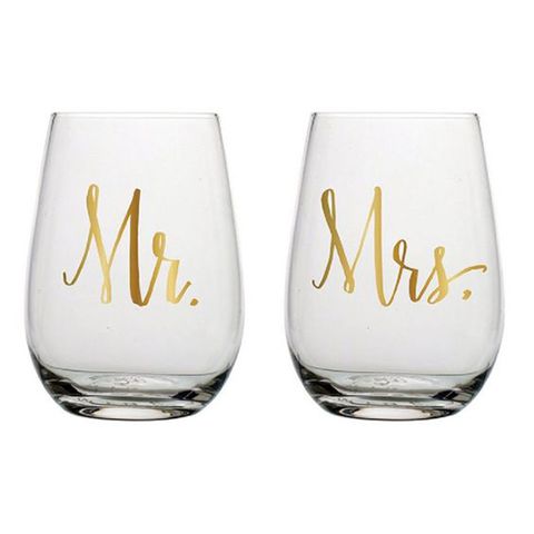 mr and mrs stemless wine glasses
