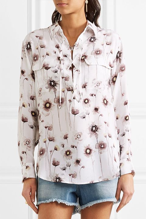 Equipment Knox Floral-Print Lace-Up Shirt