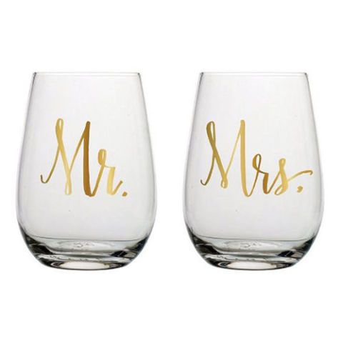 mr and mrs stemless wine glasses