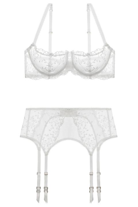 journelle yasmine white lace bra and suspender belt