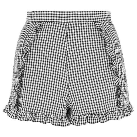 topshop black gingham ruffle high waist shorts
