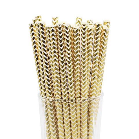 CTIGERS Metallic Gold Chevron Drinking Paper Straws
