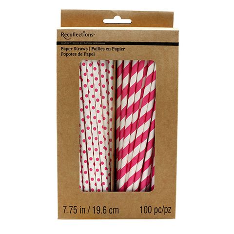 Recollections Craft It Fuchsia Printed Paper Straws