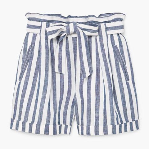 blue and white striped flowy shorts