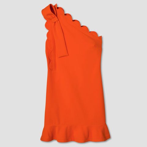 Clothing, Orange, Day dress, Dress, Cover-up, Active tank, Sleeveless shirt, Peach, Blouse, Ruffle, 