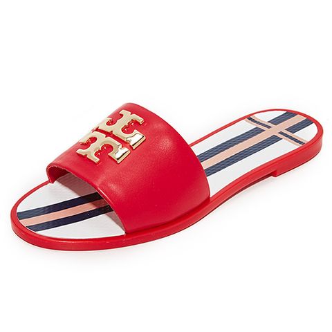 tory burch logo jelly slide sandals in red