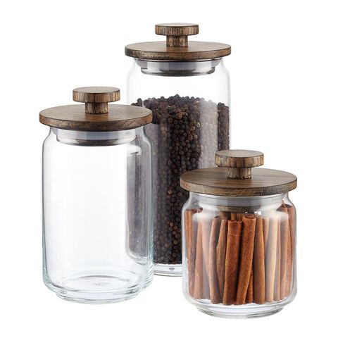 The Container Store Artisan Glass Canisters with Walnut Lids