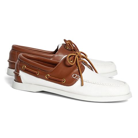 <p><strong data-redactor-tag="strong" data-verified="redactor"><em data-redactor-tag="em" data-verified="redactor">$178</em></strong> <a href="http://www.brooksbrothers.com/Leather-Boat-Shoes/MH00465_____WHIT_11_______,default,pd.html?src=googleshopping&amp;cmp=ppc_us_GG_pla_AllProducts&amp;gclid=CjwKEAjwvYPKBRCYr5GLgNCJ_jsSJABqwfw7bm-qPlTRkaE4YI3qtkHK53Dg7YUEiNsPjMWUx6PRYRoCg5Xw_wcB" target="_blank" class="slide-buy--button" data-tracking-id="recirc-text-link">BUY NOW</a></p><p>Brooks Brothers' snazzy boat shoes take this casual classic in a more polished direction. The brown-and-white leather combo pairs perfectly with lightweight suiting for a summer wedding or beachside cocktail event.&nbsp;</p>