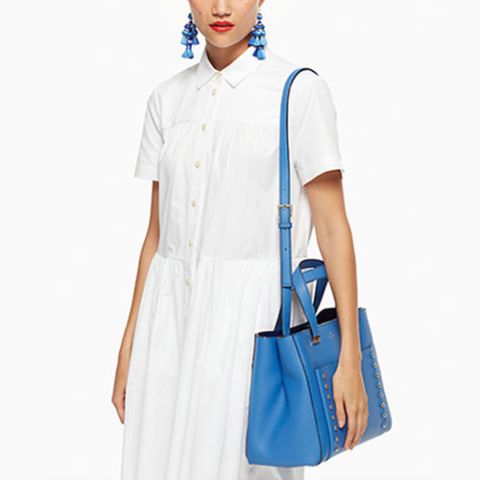 White, Clothing, Shoulder, Blue, Bag, Handbag, Electric blue, Fashion, Joint, Satchel, 