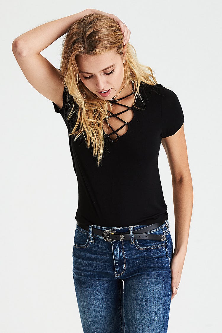 american eagle lace up shirt