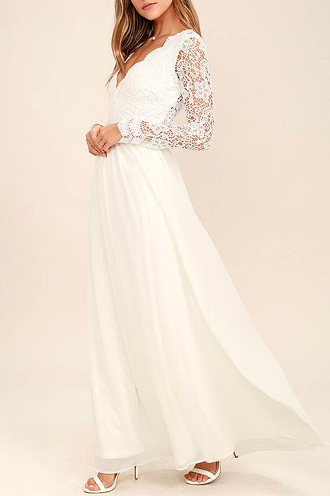 lulu's white lace long sleeve white maxi dress