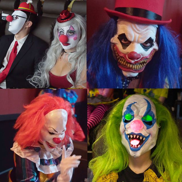images of people in clown costumes after the it screening at alamo drafthouse in austin texas