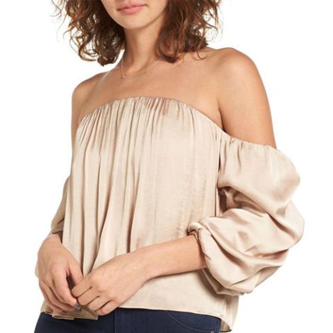 Ruffle off the shoulder shirt hot sale