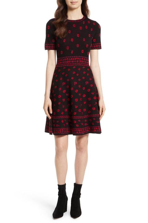 kate spade poppy fit and flare sweater dress red and black