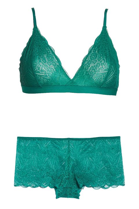 madewell lace green bralette and boy shorts