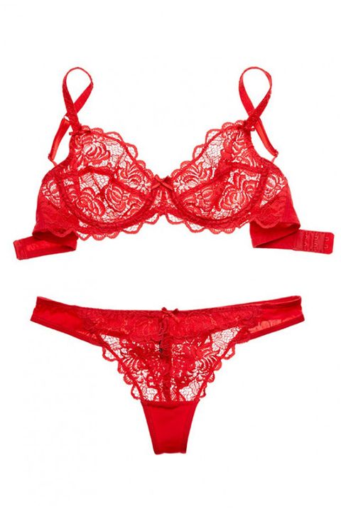 adore me noreen red laced bra and underwear set