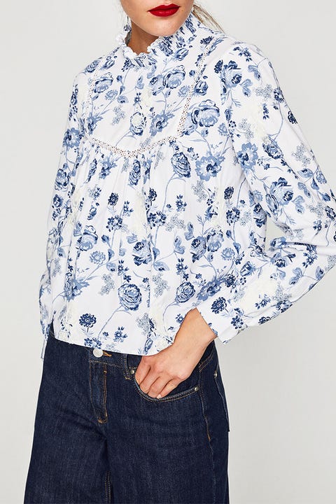 zara printed cropped blouse