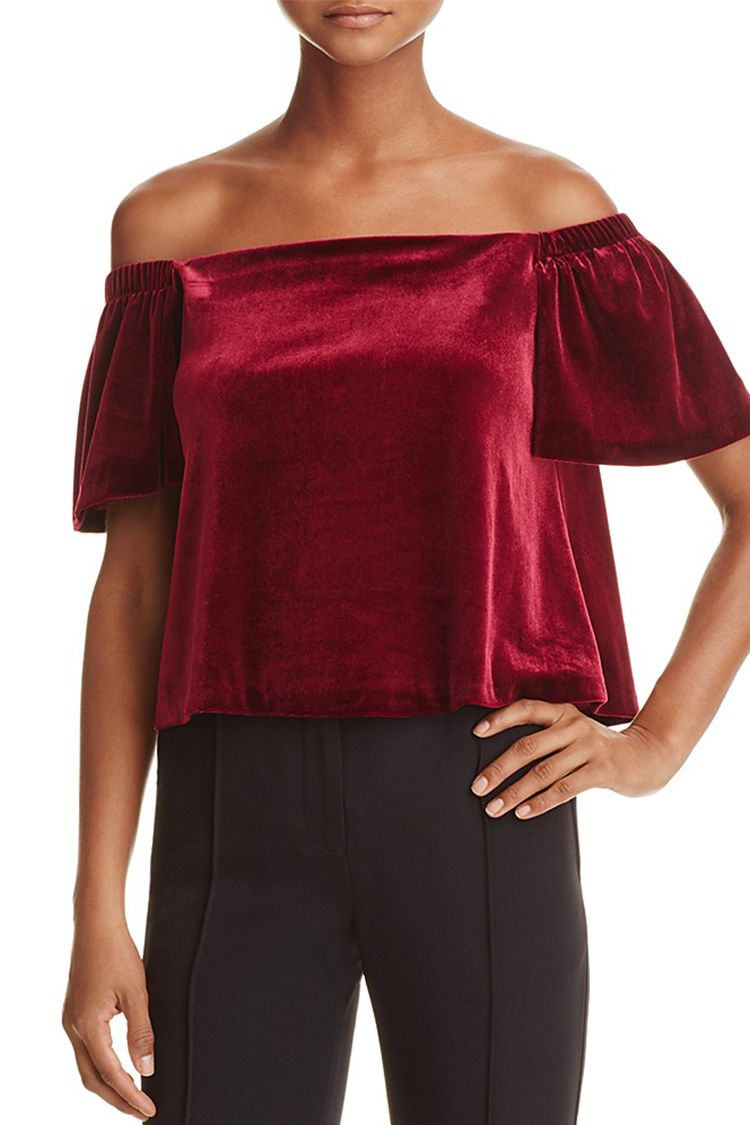 off shoulder red crop top