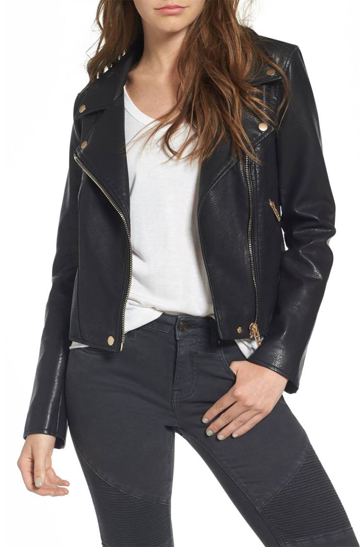The Drop Womens Heather Faux Leather Moto Jacket 