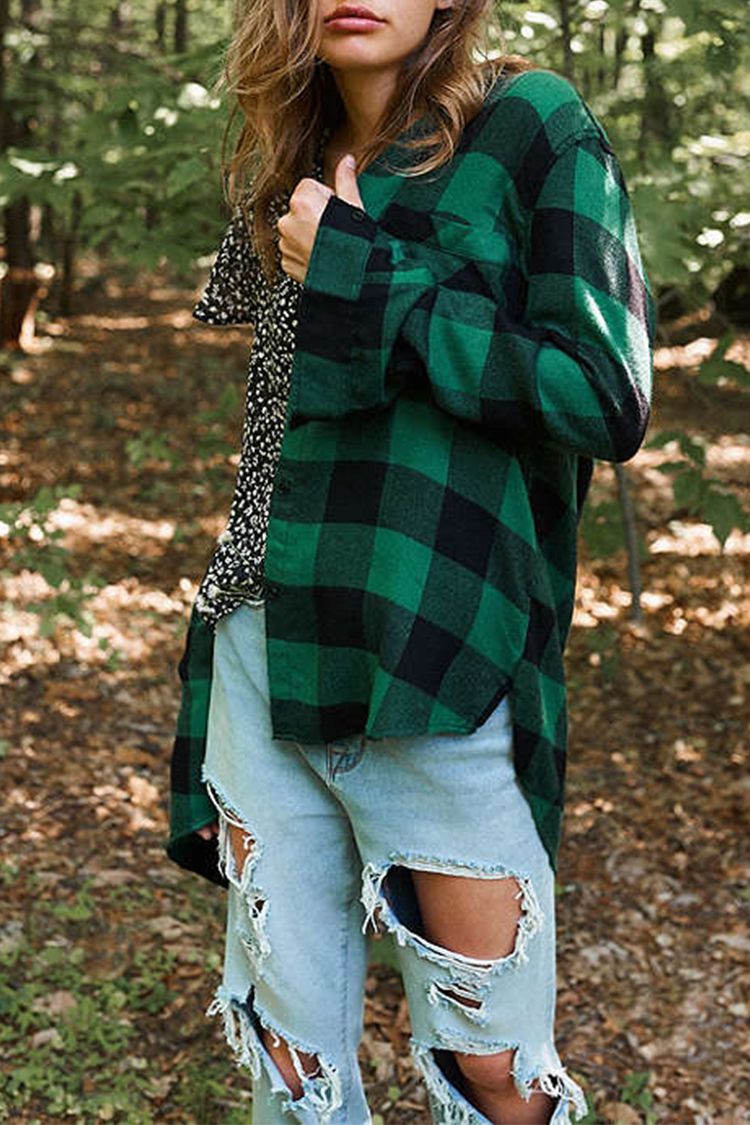 women's green plaid flannel shirt