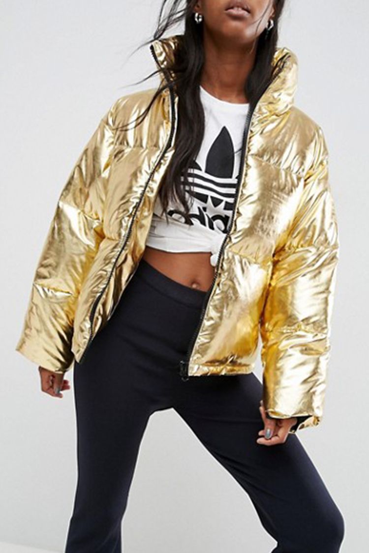 gold puffer jacket