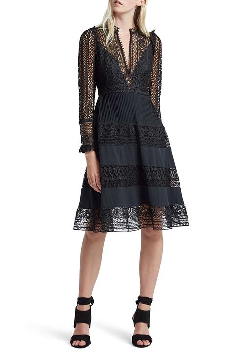 french connection black lace midi dress