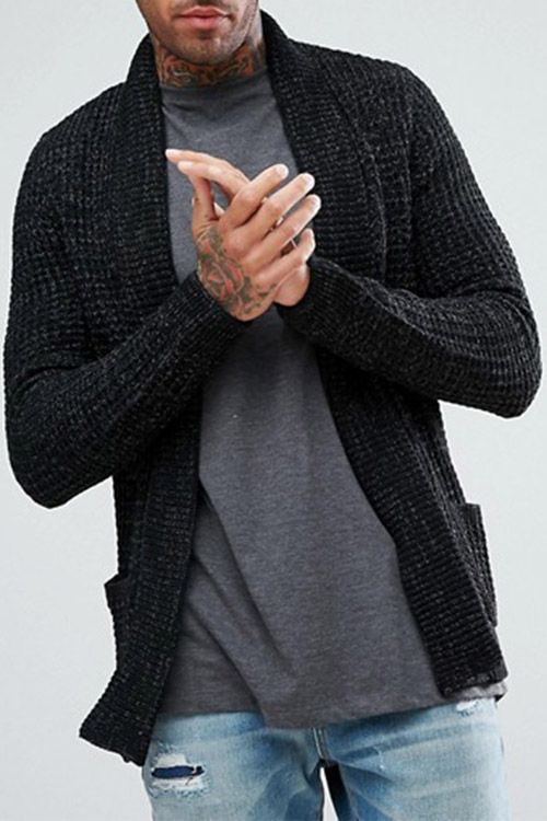 black cardigan sweater for men