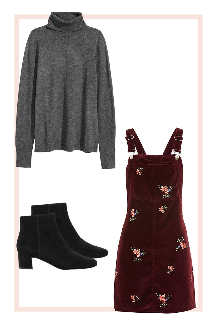 turtleneck and pinafore