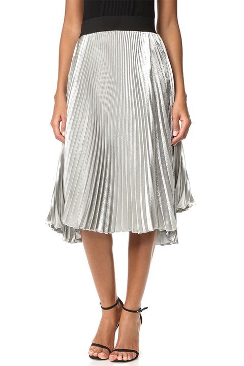 silver pleated midi skirt