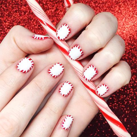 peppermint border holiday nails