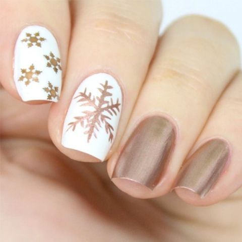 Rose Gold Snowflake Nails