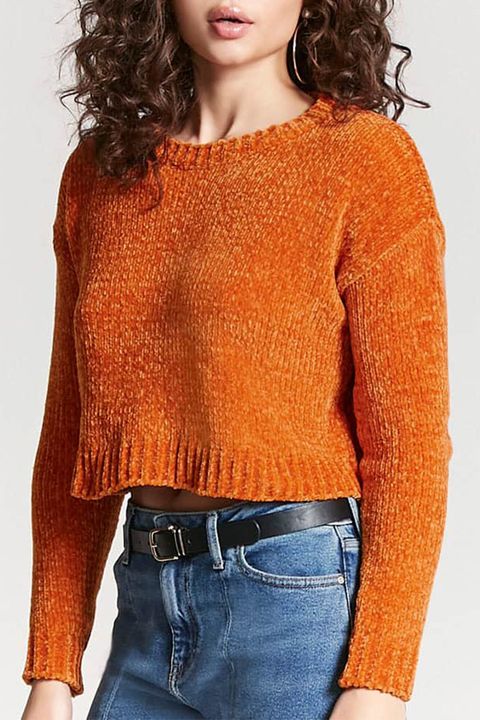 forever 21 chenille orange cropped sweater