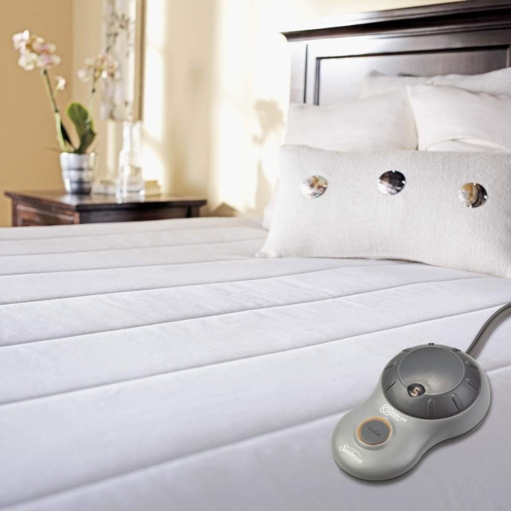 sunbeam quilted polyester heated mattress pad