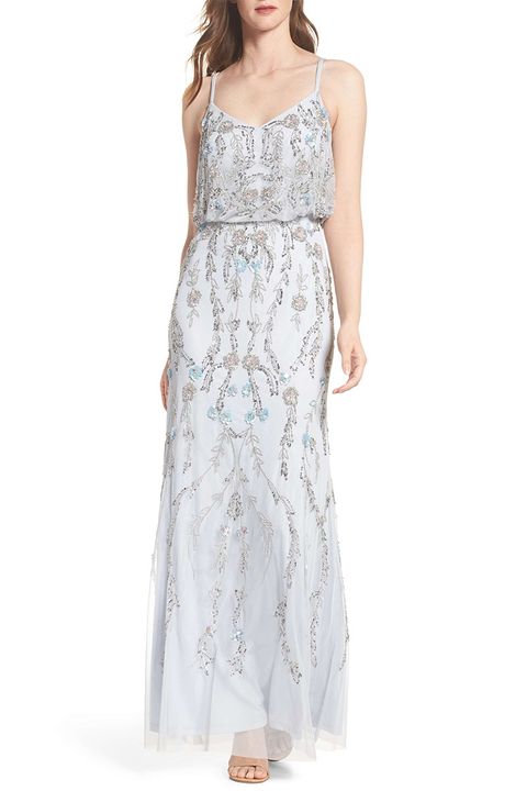 adrianna papell blue beaded gown