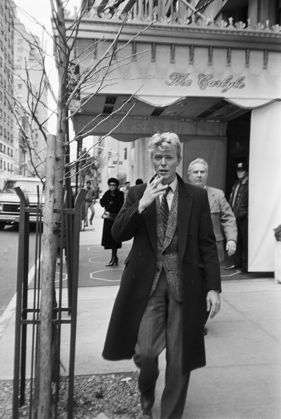 David Bowie outside the Carlyle Hotel; circa 1970; New York. (Photo by Art Zelin/Getty Images)