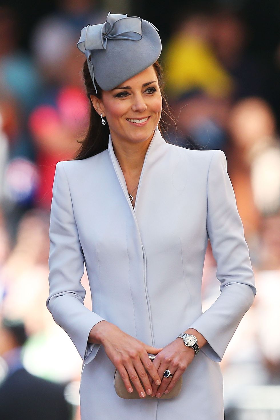 SYDNEY, AUSTRALIA - APRIL 20:  Catherine, Duchess of Cambridge arrives at St Andrew's Cathedral for Easter Sunday Service on April 20, 2014 in Sydney, Australia. The Duke and Duchess of Cambridge are on a three-week tour of Australia and New Zealand, the first official trip overseas with their son, Prince George of Cambridge.  (Photo by Brendon Thorne/Getty Images)
