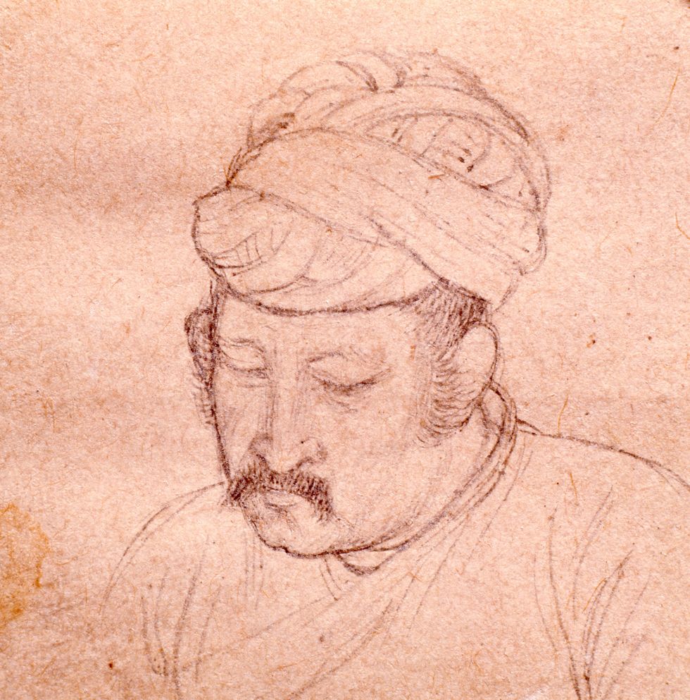 An informal portrait sketch of Akbar the Great, son of Humayun, India. Moghal. circa 1605. (Photo by Werner Forman/Universal Images Group/Getty Images)