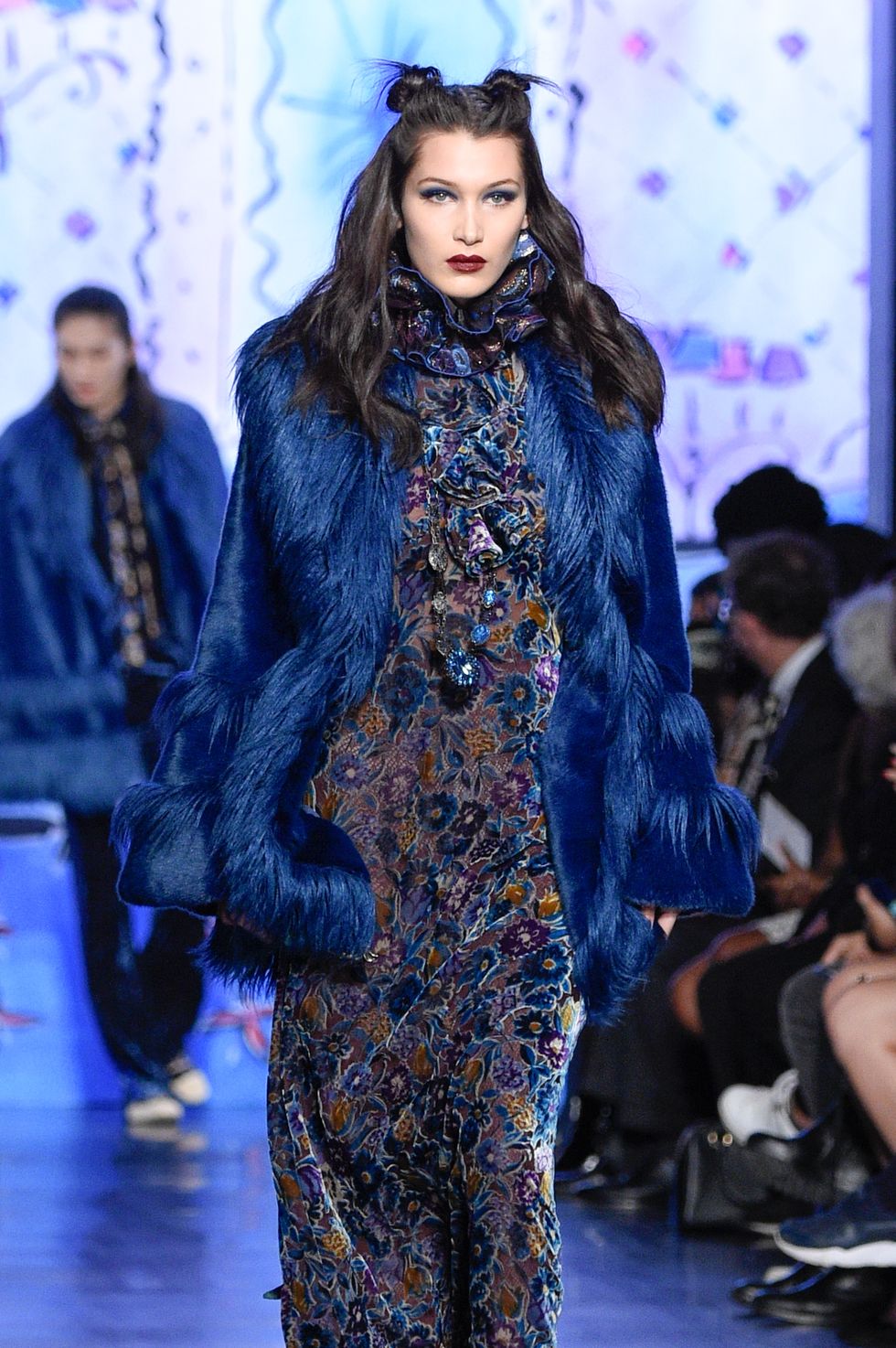 NEW YORK, NY - FEBRUARY 15:  Bella Hadid walks the runway for the Anna Sui collection during New York Fashion Week: The Shows at Gallery 1, Skylight Clarkson Sq on February 15, 2017 in New York City.  (Photo by Peter White/WireImage)