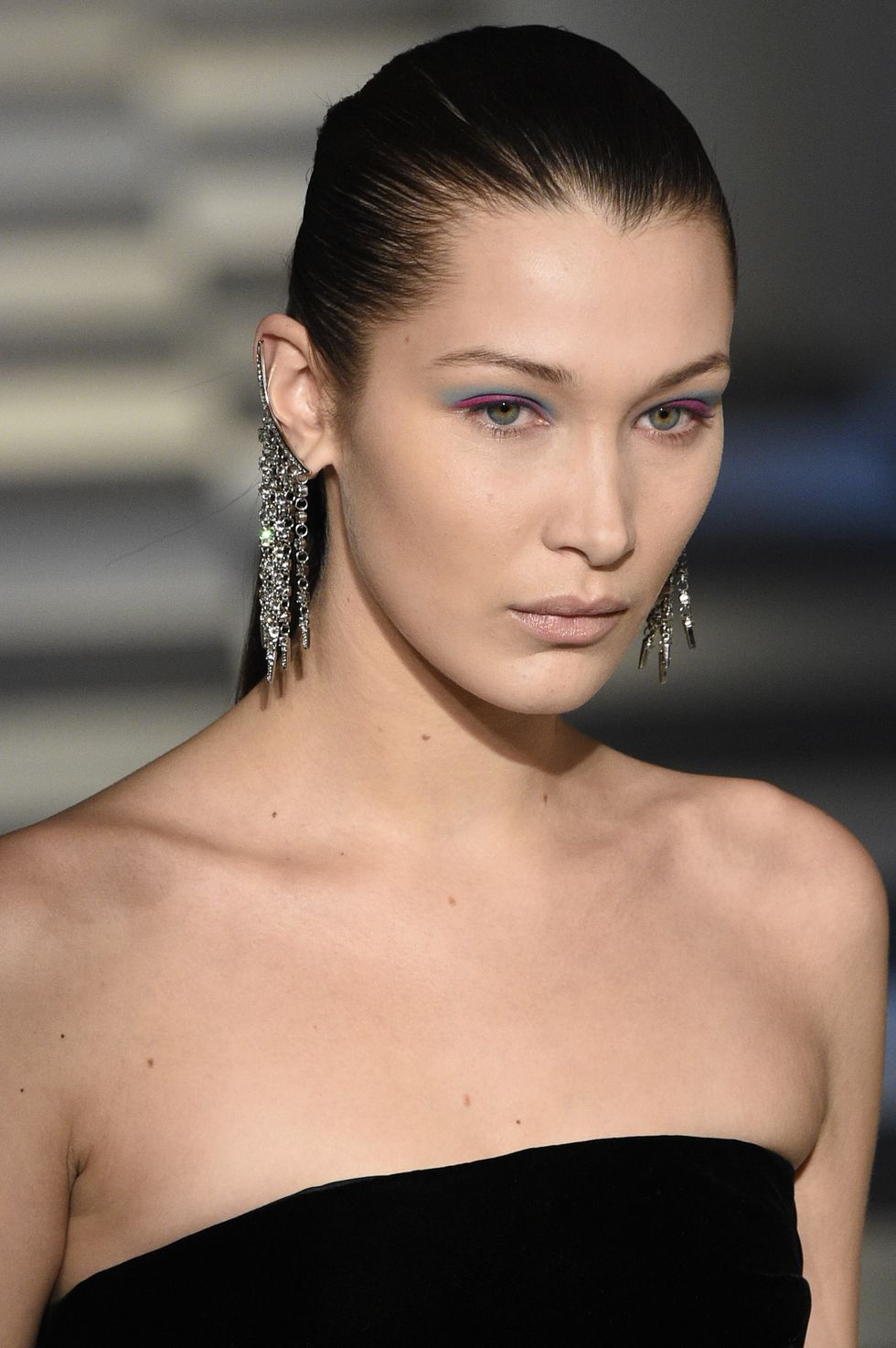 NEW YORK, NY - FEBRUARY 13:  Bella Hadid, beauty detail, walk the runway at the Oscar de La Renta fashion show during February 2017 New York Fashion Week: The Shows  at Gallery 1, Skylight Clarkson Sq on February 13, 2017 in New York City.  (Photo by Peter White/Getty Images)