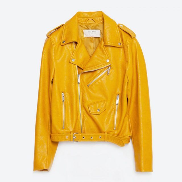 Clothing, Jacket, Yellow, Outerwear, Leather, Leather jacket, Sleeve, Textile, Top, 