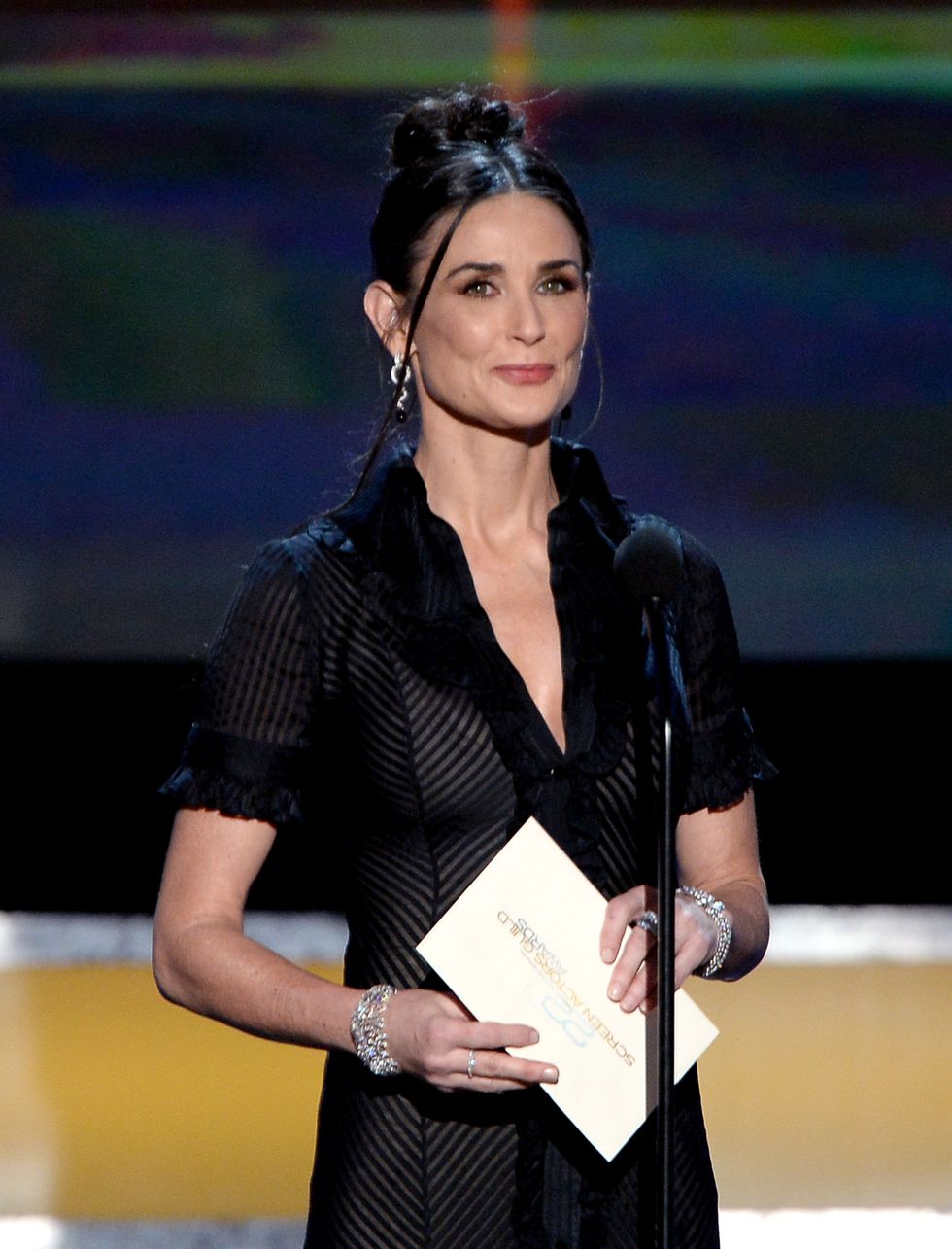 LOS ANGELES, CA - JANUARY 30:  Actress Demi Moore speaks onstage during the 22nd Annual Screen Actors Guild Awards at The Shrine Auditorium on January 30, 2016 in Los Angeles, California.  (Photo by Kevork Djansezian/Getty Images)