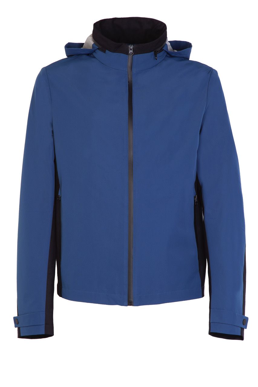 Clothing, Jacket, Blue, Cobalt blue, Outerwear, Hood, Sleeve, Electric blue, Zipper, Windbreaker, 