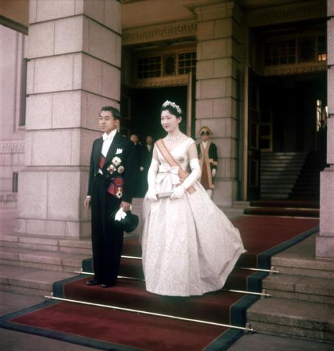 <p>Michiko Shōda Empress of Japan met Crown Prince Akihito at a tennis match. Fun fact: Prince Akihito had a rocky relationship with his parents at first *because* of her commoner status. They went on to marry on April 10, 1959.</p>