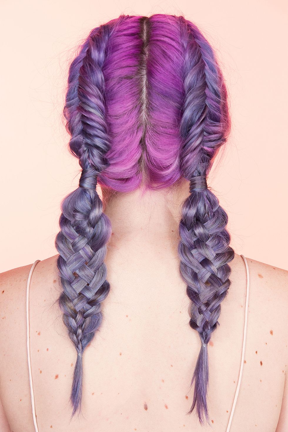 Hair, Hairstyle, Purple, Braid, French braid, Wool, Hair coloring, Long hair, Pigtail, Wig, 