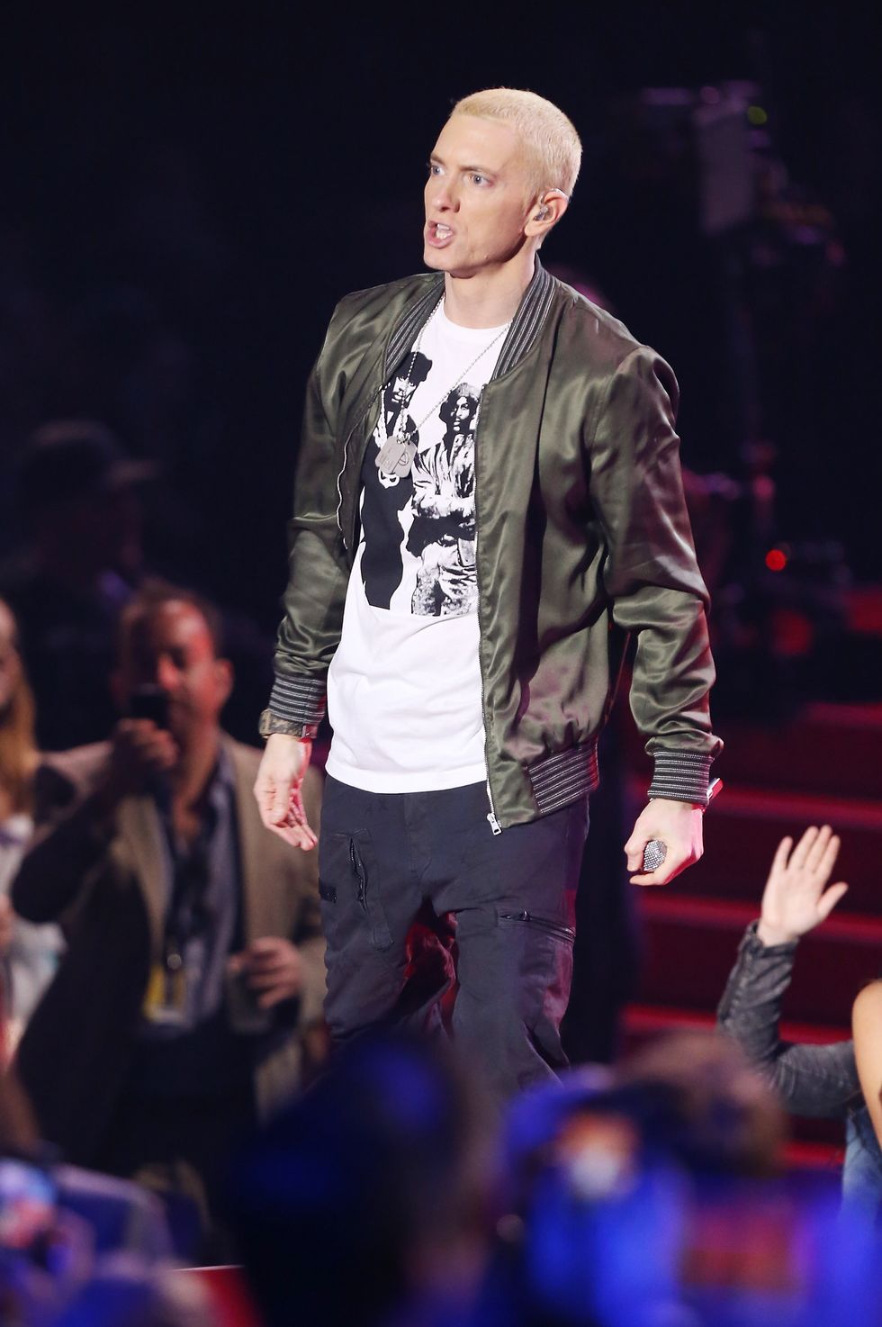 LOS ANGELES, CA - APRIL 13:  Eminem performs onstage during the 2014 MTV Movie Awards held at Nokia Theatre L.A. Live on April 13, 2014 in Los Angeles, California.  (Photo by Michael Tran/FilmMagic)