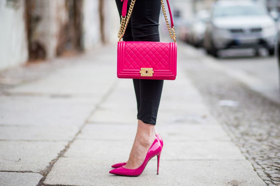 Pink, Street fashion, White, Clothing, Red, Fashion, Footwear, Yellow, Magenta, Shoulder, 